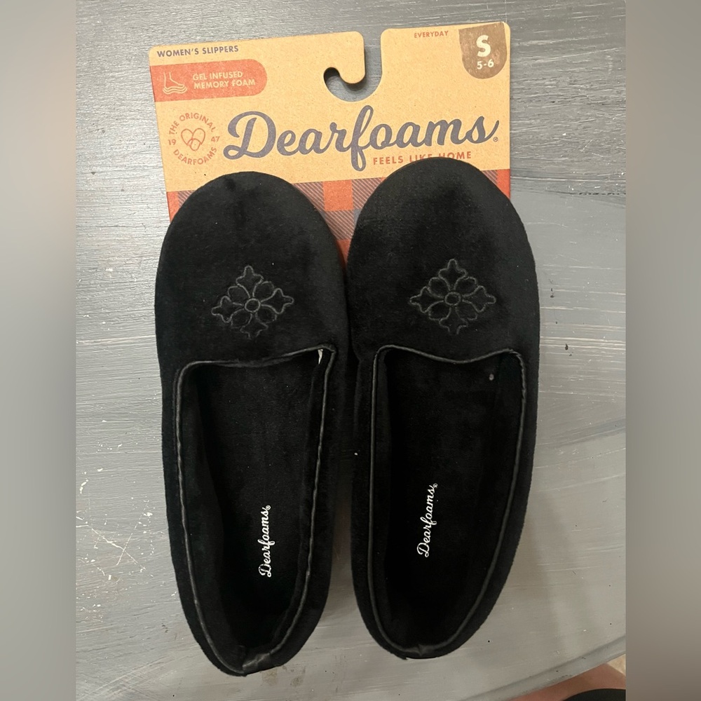 Dearfoams Black Memory Foam Indoor/Outdoor Slippers NWT